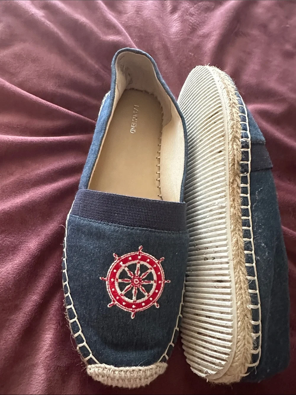 Old Navy Navy Espadrille Flats with Red Nautical Wheel